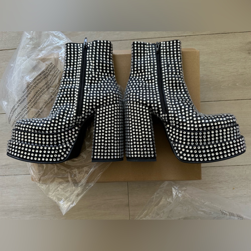 70’s inspired Platform Boots covered in crystals. Steve Madden Brand in box